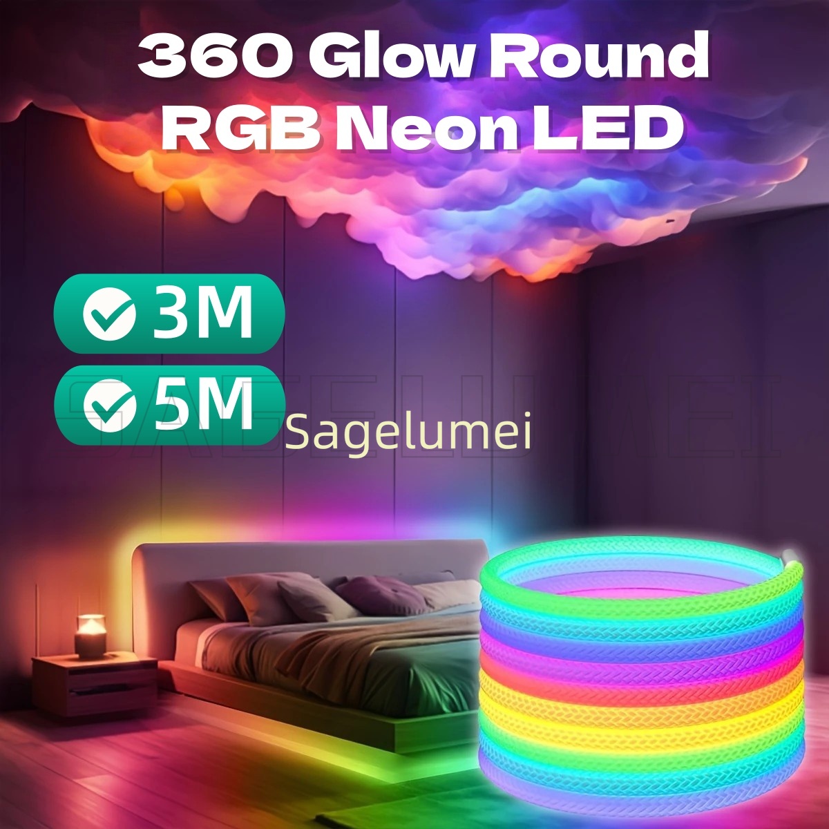Ws2812B Strip 5V - 360 Glow Round RGB Neon LED
