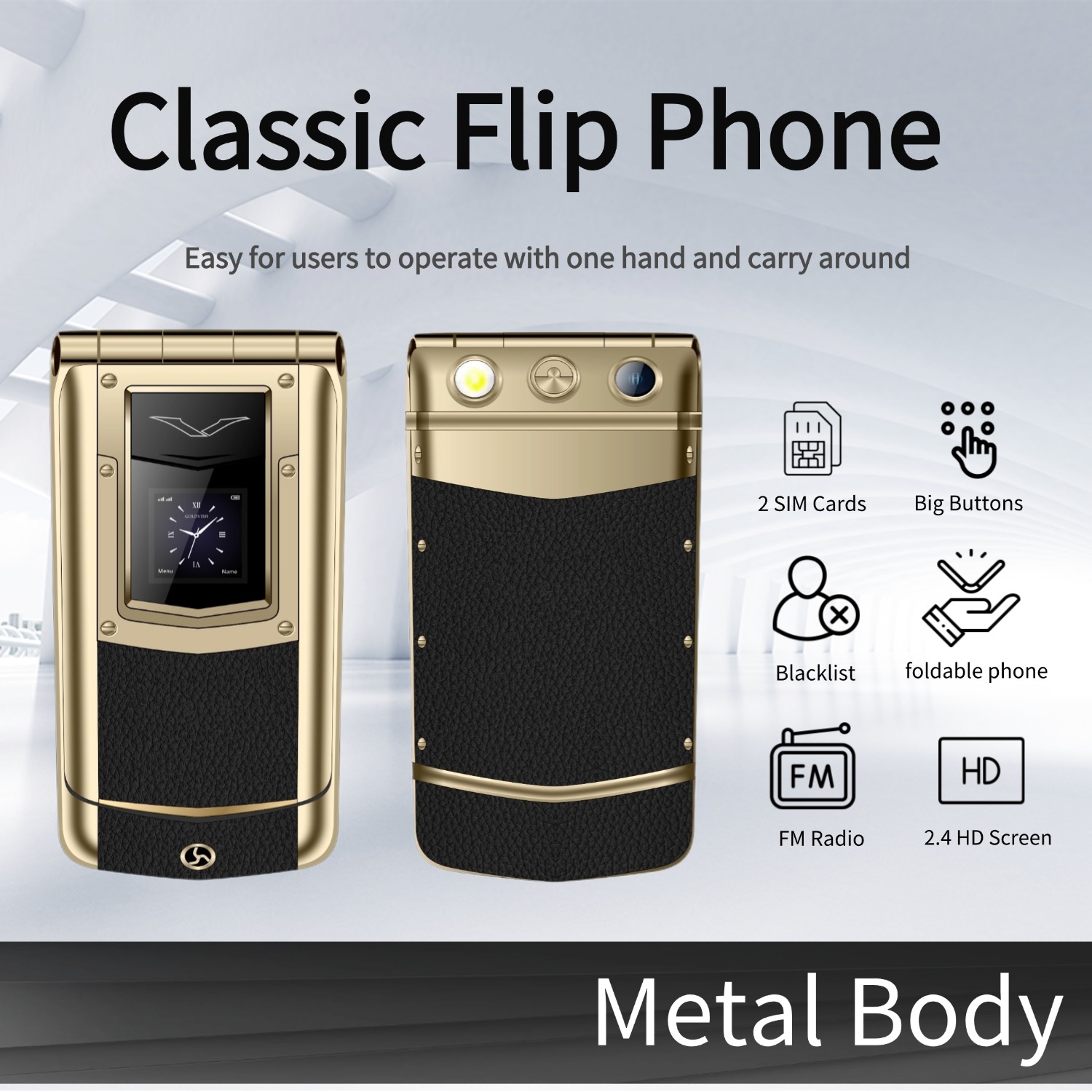 Tft Display 2.4 - Luxury Metal Flip Phone for Men