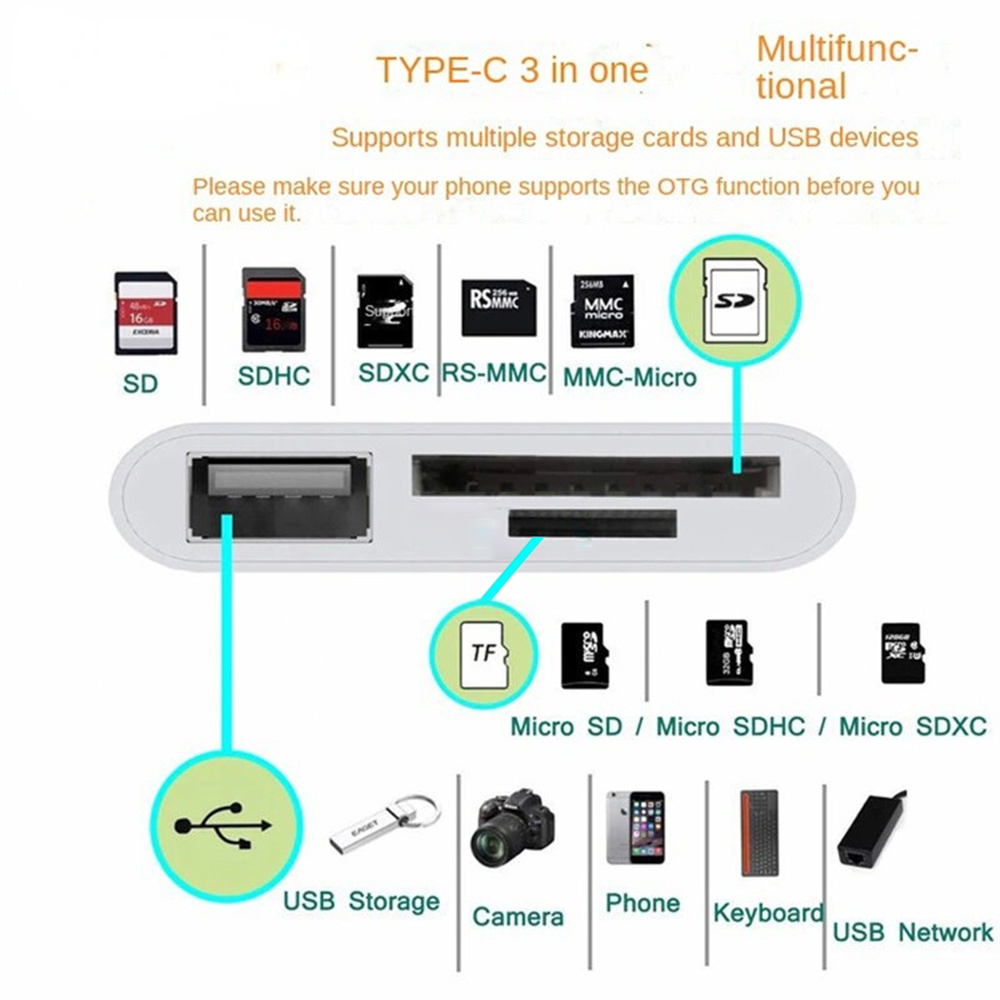 Type C Adapter 3 in 1 USB Hub  - Sd Card Module review and price